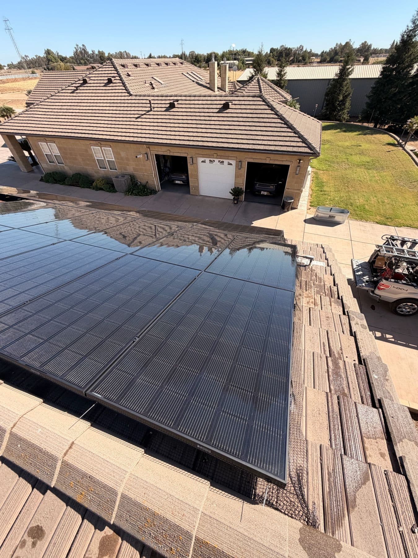 Protected solar array with critter guard mesh